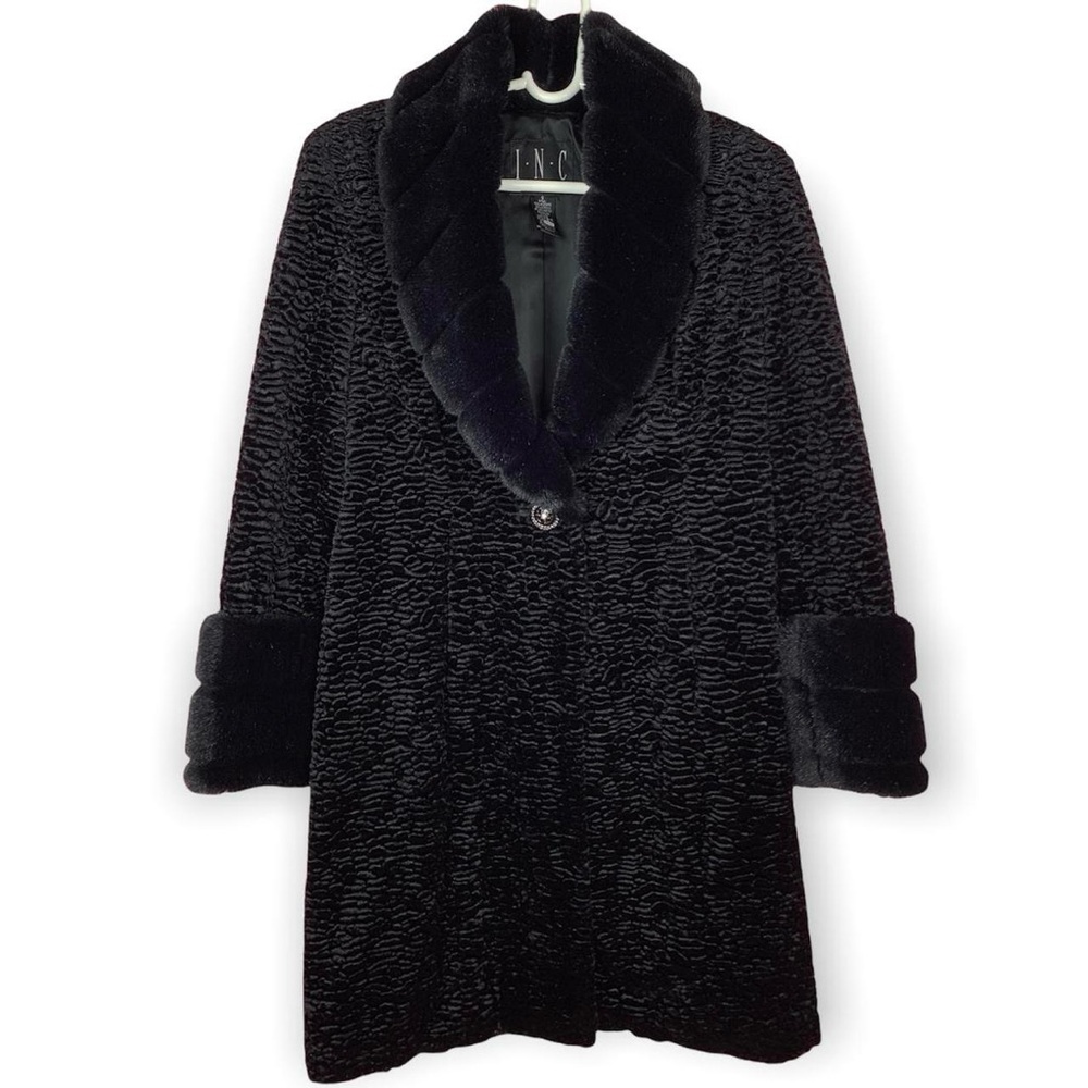 Y2K NWOT Faux Lamb Fur Black Coat INC Single Breasted Winter Jacket Size S or XS